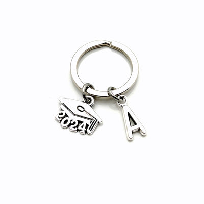 2024 Mortarboard Keychain / Graduation Keychain with Initial letter / Gift for Graduate Keyring / Grad Key Chain College Cap or other years