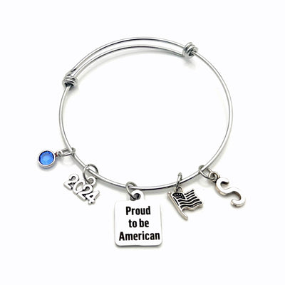 New Citizenship Gifts / US Citizen Jewelry / 2024 Proud to be American Bracelet / USA Present for Refugee / Home America Flag Immigration