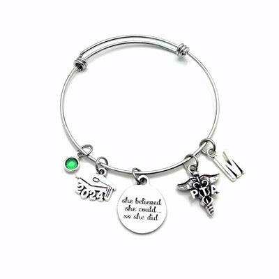 Gift for PTA Graduation Present / 2024 Physical Therapist Assistant Bracelet / PT Charm Bangle / She Believed she could so she did Jewelry