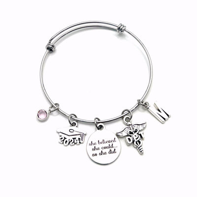Gift for DPT Graduation Present / 2024 Doctor of Physical Therapy Bracelet Jewelry / Charm Therapist, She Believed She could so she did