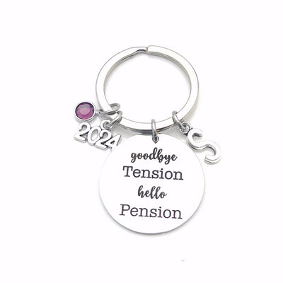 Retirement Gifts for Women Keyring / Goodbye Tension Hello Pension Keychain / 2024 Retirement Key Chain / Coworker Boss Retired present Men