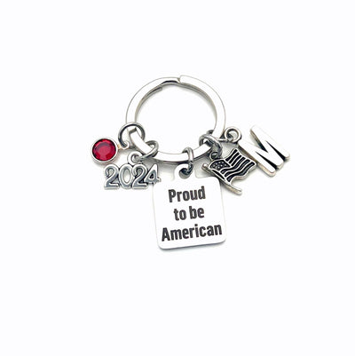 2024 Gift for Immigration Ceremony Keychain, New Citizen Key chain, Proud to be American keyring,  USA Present silver Flag Charm him men man