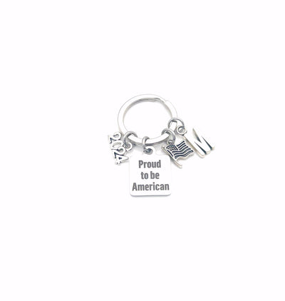 2024 Gift for Immigration Ceremony Keychain, New Citizen Key chain, Proud to be American keyring,  USA Present silver Flag Charm him men man