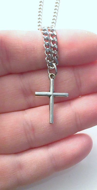Cross Necklace for Teenage Boy or Man, 3mm Stainless Steel Curb Chain Christian Jewelry, Religious Gift for Men confirmation birthday