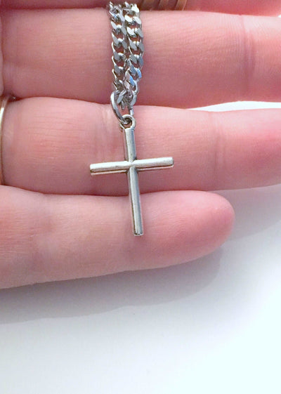 Cross Necklace for Men, 3mm Stainless Steel Curb Chain won't tarnish, Crucifix Jewelry, Religious Gift for Man confirmation, Fathers Day boy