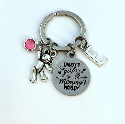 Daddy's Girl and Mommy's World Key Chain / Gift for Daughter Keychain / Teddy bear Keyring / Birthday Present for Little Girl Backpack clasp