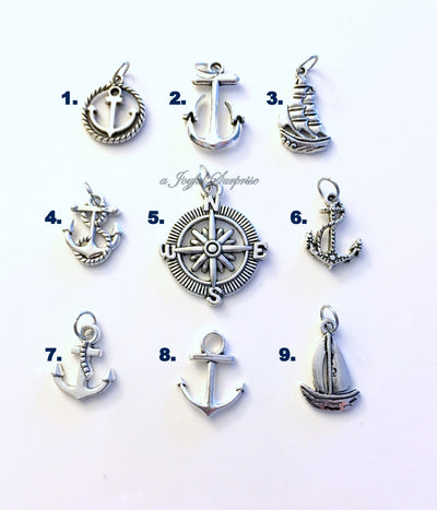 Marine Anchor Charm, Add on to any listings, 1 single Pendant, silver Rope Anchor Sailboat Mariner's Compass Sail Boat Rutter Ship Wheel
