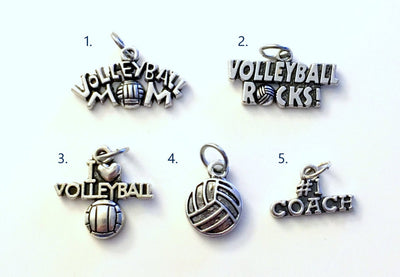 Volleyball Charm, Add on to any of my listings 1 single Pendant, Silver I love Volleyball Mom Volley Ball Rocks coach Pendant Pewter Charms