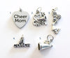 Cheerleading Charm, Add on to any of my listings 1 single Pendant, Silver Cheerleader I love to Cheer Mom Megaphone Pom coach Pewter Charms