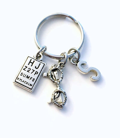 Optometry Keychain, Ophthalmologist Key Chain, Optometrist Keyring Eye Glasses men letter initial him Snellen chart doctor Vision Clinic