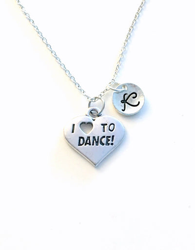 I love to Dance Necklace / Dancer Jewelry / Silver Heart Charm / Gift for Dancing Teacher / Birthday Present, Recital Gift for daughter son