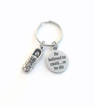 He believed he could, so he did KeyChain, Gift for Runner's Key Chain Running Present for Men Boy Keyring Marathon Initial him can track run