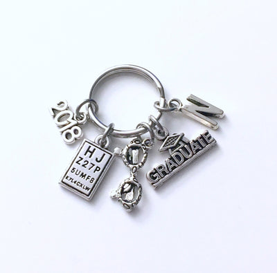 Optometrist Keychain, Graduation Gift for 2023 Optometry Ophthalmologist Key Chain Keyring men letter initial him Glasses Eye chart doctor