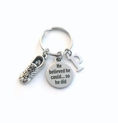 He believed he could, so he did KeyChain, Gift for Runner's Key Chain Running Present for Men Boy Keyring Marathon Initial him can track run