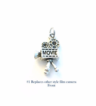 Movie Set Charm, Add on to listings, single Pendant, Silver Reel Clapper, Camera, Directors Chair, Drama Mask, Peanut, Photography, Film