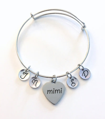 Customized Gift for Mimi Charm Bracelet, Personalized Grandmother Jewelry from children or Grandchildren, Multiple initials and birthstones 2 3 4 5 , Mimi Present