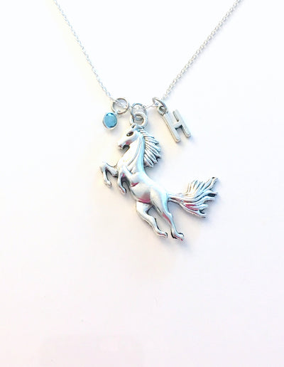 Horse Necklace, Equestrian Jewelry, Large Statement Charm, Gift for Pony Lover, Sterling Silver 925 Chain Birthday Present Personalized her