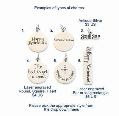 Silver Charm, Add on any charm from my shop to your purchase, Antique silver, Necklace, Keychain, Bracelet bookmark - 1 single Pendant steel