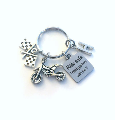 Ride safe I need you here with me Keychain, Racing Key Chain for Him or Her, Son Daughter keyring, Dirt Bike Dirtbike, Motocross Day Present