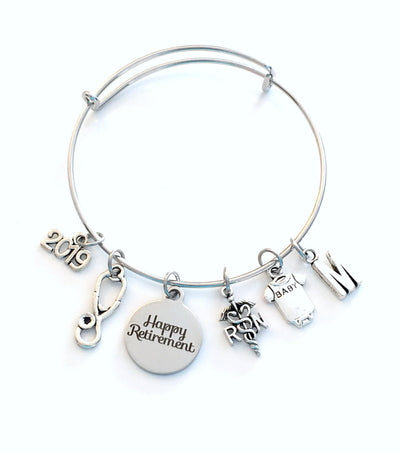 Pediatric Nurse Retirement Gift / 2023 RN Charm Bracelet / OBGYN Nursing Jewelry / Silver Bangle Coworker Present /  Other years available