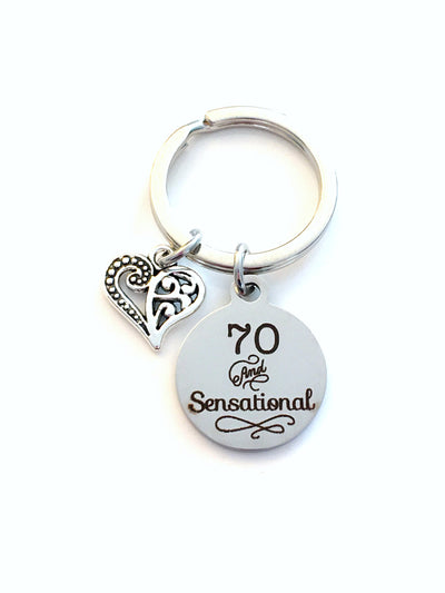 70th Birthday Gift for Mom Keychain, 70 and Sensational Key Chain Seventy her Birthstone Initial Present Jewelry Mother Women Age Fabulous