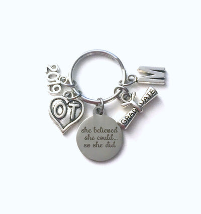 Gift for Occupational Therapist, 2023 OT Graduation Key Chain charm Graduate OT Keyring She Believed She Could Keychain Initial Men Man