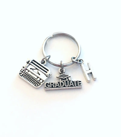 2023 Graduation Gift for her or him Keychain, Secretary Key Chain, Journalist Reporter Keyring, Writer Author Grad Initial letter Men him
