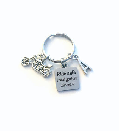 Birthday gift for him, Ride safe I need you here with me Keychain, Present for Husband Key Chain, Boyfriend Men Keyring motorcycle from wife