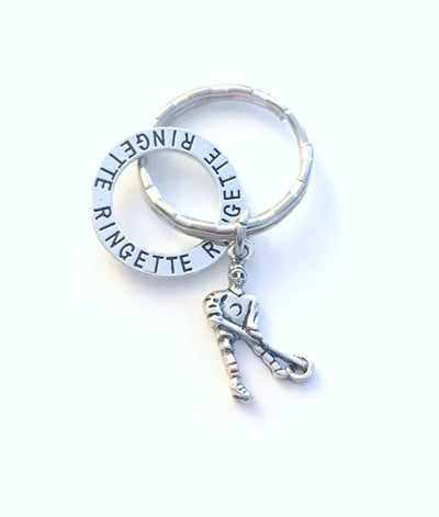 Ringette Keychain, Gift for Ringette Player Key Chain, Silver Team Sport Keyring, Coach Present, Letter Initial Custom Personalized Charm