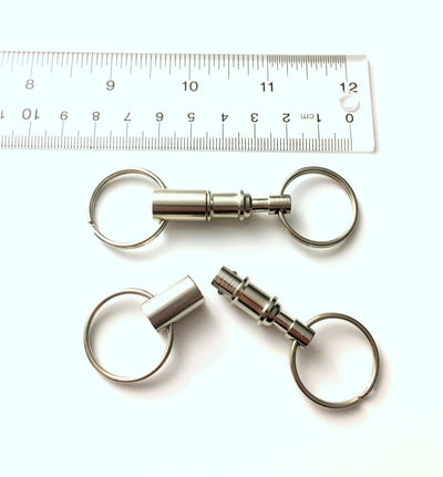 Silver Detachable Keychain, Double Ring Key Ring - 2 sided Key Chain, Dual Ended with removable plunger, Quick Release Split Men Women Woman