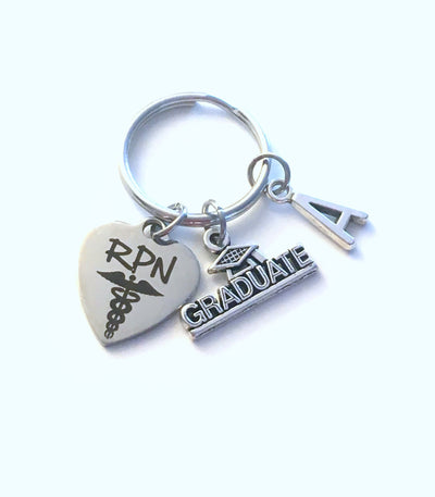Graduation Present for RPN KeyChain, Registered Practical Nurse Practitioner Key Chain Grad Keyring Jewelry Initial him her men Scroll