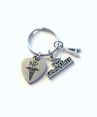 NP Graduation Present 2024 Gift, NP Keychain, NP Keyring for Nurse practitioner, Graduate Key chain Medical Caduceus initial letter 2025 him