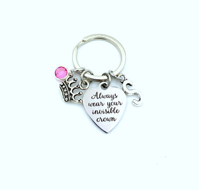 Always wear your Invisible Crown Keychain / Daughter Key Chain / Silver Tiara Charm Keyring / Gift for daughter or Granddaughter Present