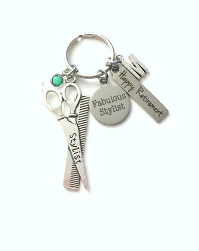 Retirement Gift for Hairdresser Keychain / Hair Stylist Keyring / Salon Owner Key Chain / Happy Retirement Present /Hair Dresser scissors