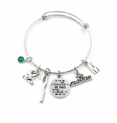Dental Graduation Bracelet, Dentist Grad Gift for DDS, Hygienist RDH DH Surgeon Orthodontist Silver Jewelry Personalized Initial her da