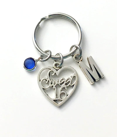 Sweet 16 KeyChain, Sixteen Keyring, 16th Birthday Key chain, Gift for Teenage Girl Present, present for Daughter, Niece, or Granddaughter