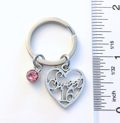 Sweet 16 KeyChain, Sixteen Keyring, 16th Birthday Key chain, Gift for Teenage Girl Present, present for Daughter, Niece, or Granddaughter