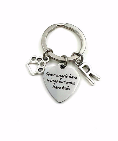 Some Angels have wings but mine have tails Key Chain, Loss of Dog Memorial Keychain, Pet Sympathy Gift Keyring, Cat Multiple 2 3 4 5 6 7 8 9