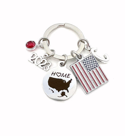 2023 Gift for New USA Citizen Keychain / Red, White and Blue US Flag Key Chain / Patriotic Home Map / American Citizenship Immigrant Present