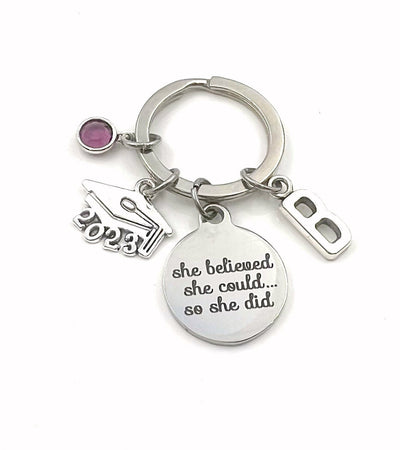 Graduation Gift for her Keychain / 2023 She believed she could so she did Key Chain / Mortarboard Grad Cap Keyring / Graduation Present
