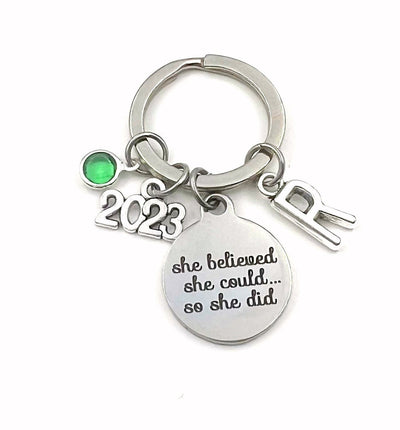 2024 Gift for Job Promotion Keychain, New Career Key Chain, She believed she could so she did can Stainless steel Canadian Seller Shop