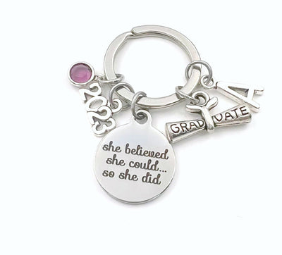 College Graduation Gift for Her Keychain, 2023 University Grad Student Key Chain, She believed she could so she did Present Canadian Seller