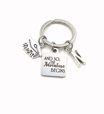 2024 Graduation Gift for Her Keychain / And so the adventure begins Key Chain / Grad Keyring Present / Graduate Son, Daughter, Girlfriend