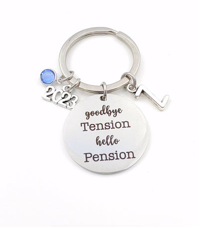 Retirement Gifts for Women Keyring / Goodbye Tension Hello Pension Keychain / 2023 Retirement Key Chain / Coworker Boss Retired present Men