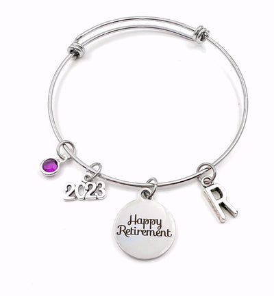 2024 Retirement Gift for Women / Retired Jewelry / Present for Mom Sister Aunt Grandmother Charm Bracelet Jewelry / Silver Coworker Bangle