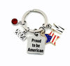 2023 Gift for New Citizenship Keychain, USA Citizen Key chain / Proud to be American Red, White and Blue US Flag Keyring / Military Present
