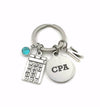 CPA Keychain, Gift for Accountant Key chain, Calculator Keyring, Retirement Graduation Women her Letter Initial Present Men him accounting