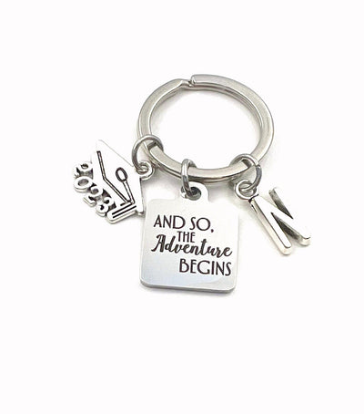 2023 Graduation Gift for Him Keychain / And so the adventure begins Key Chain / New Career Job Keyring / Graduate Present / Son Daughter BFF