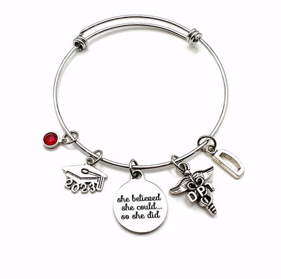 Gift for DPT Graduation Present / 2023 Doctor of Physical Therapy Bracelet Jewelry / Charm Therapist, She Believed She could so she did