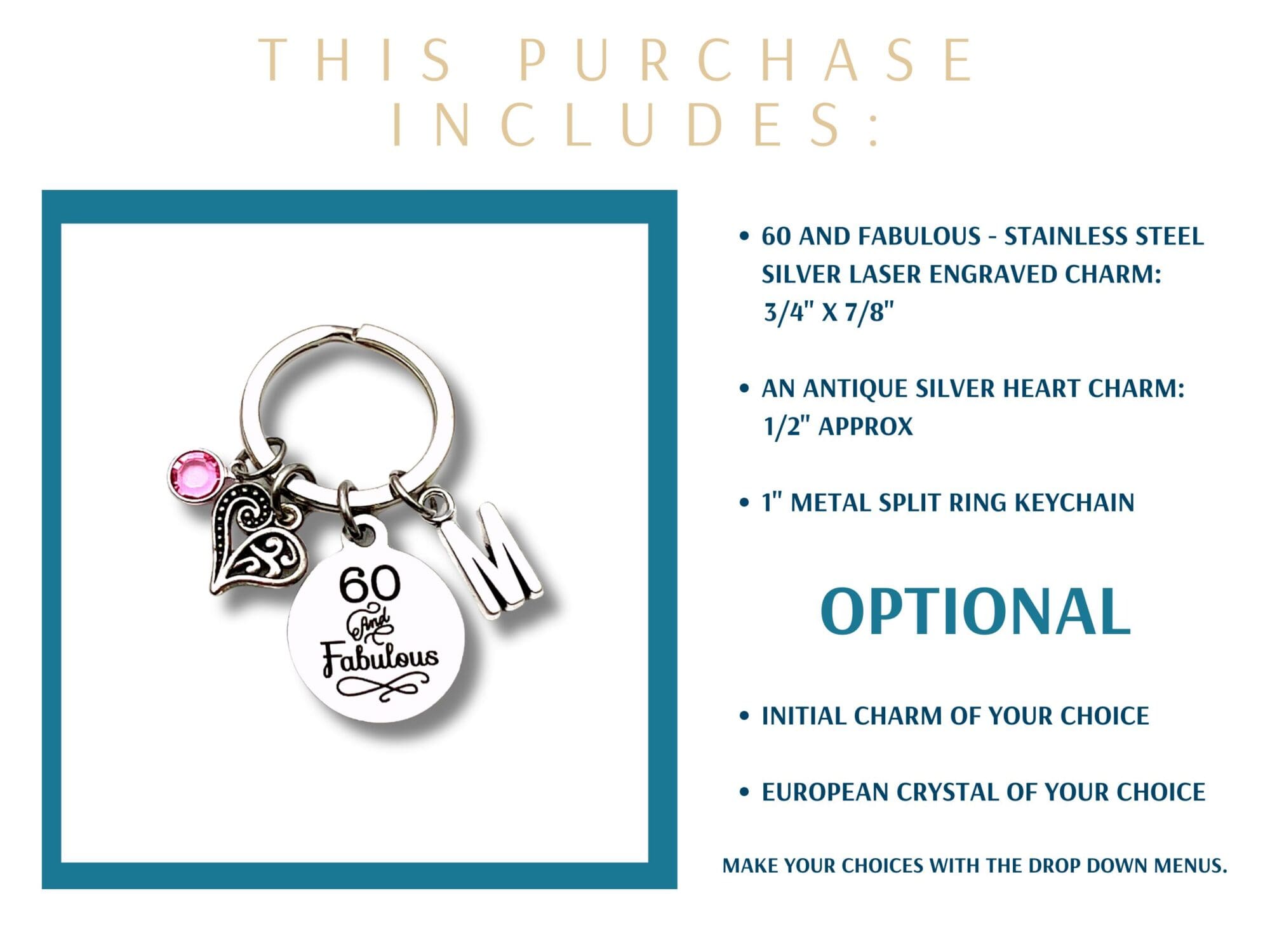 60th birthday gifts for women, 60 and Fabulous Keychain - Image 2